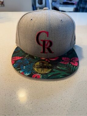 New Era Grey Crown Floral-Brim Colorado Rockies Fitted Hat